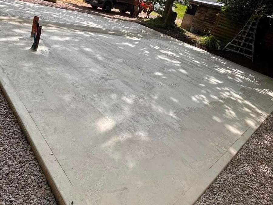Freshly poured concrete slab base laid by Andover Groundworks